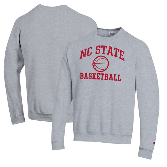 Men's Champion Heather Gray NC State Wolfpack Basketball Icon Pullover Crewneck Sweatshirt