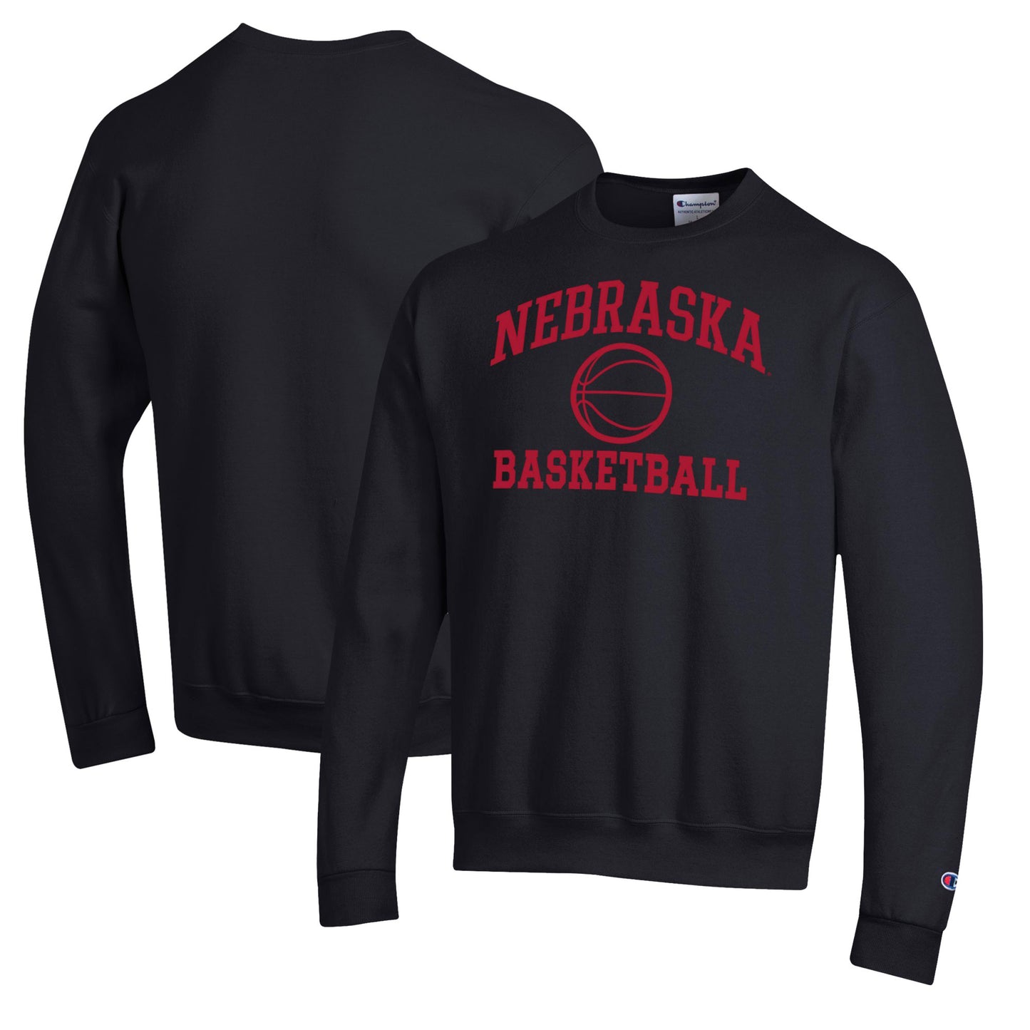 Men's Champion Black Nebraska Huskers Basketball Icon Pullover Crewneck Sweatshirt