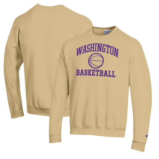 Men's Champion Gold Washington Huskies Basketball Icon Pullover Crewneck Sweatshirt