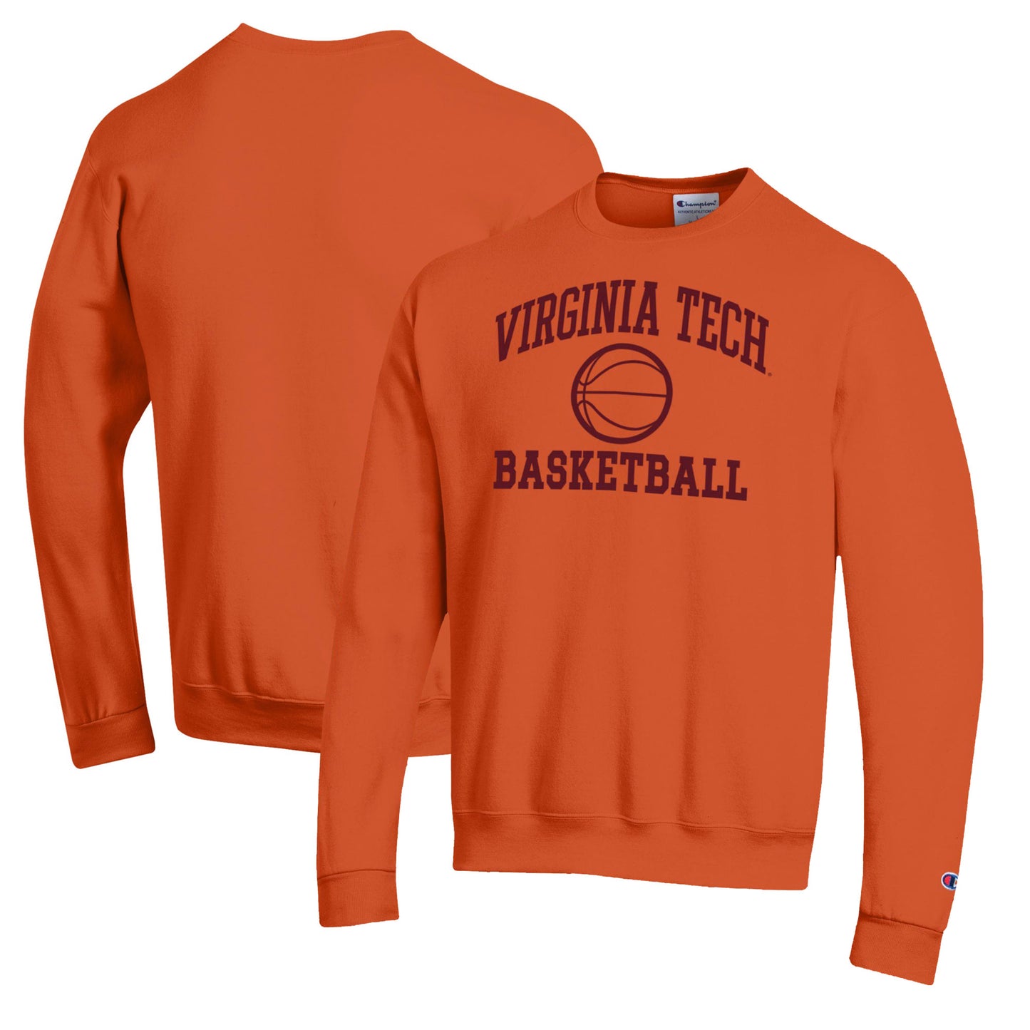 Men's Champion Orange Virginia Tech Hokies Basketball Icon Pullover Crewneck Sweatshirt