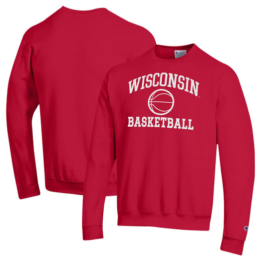 Men's Champion Red Wisconsin Badgers Basketball Icon Pullover Crewneck Sweatshirt