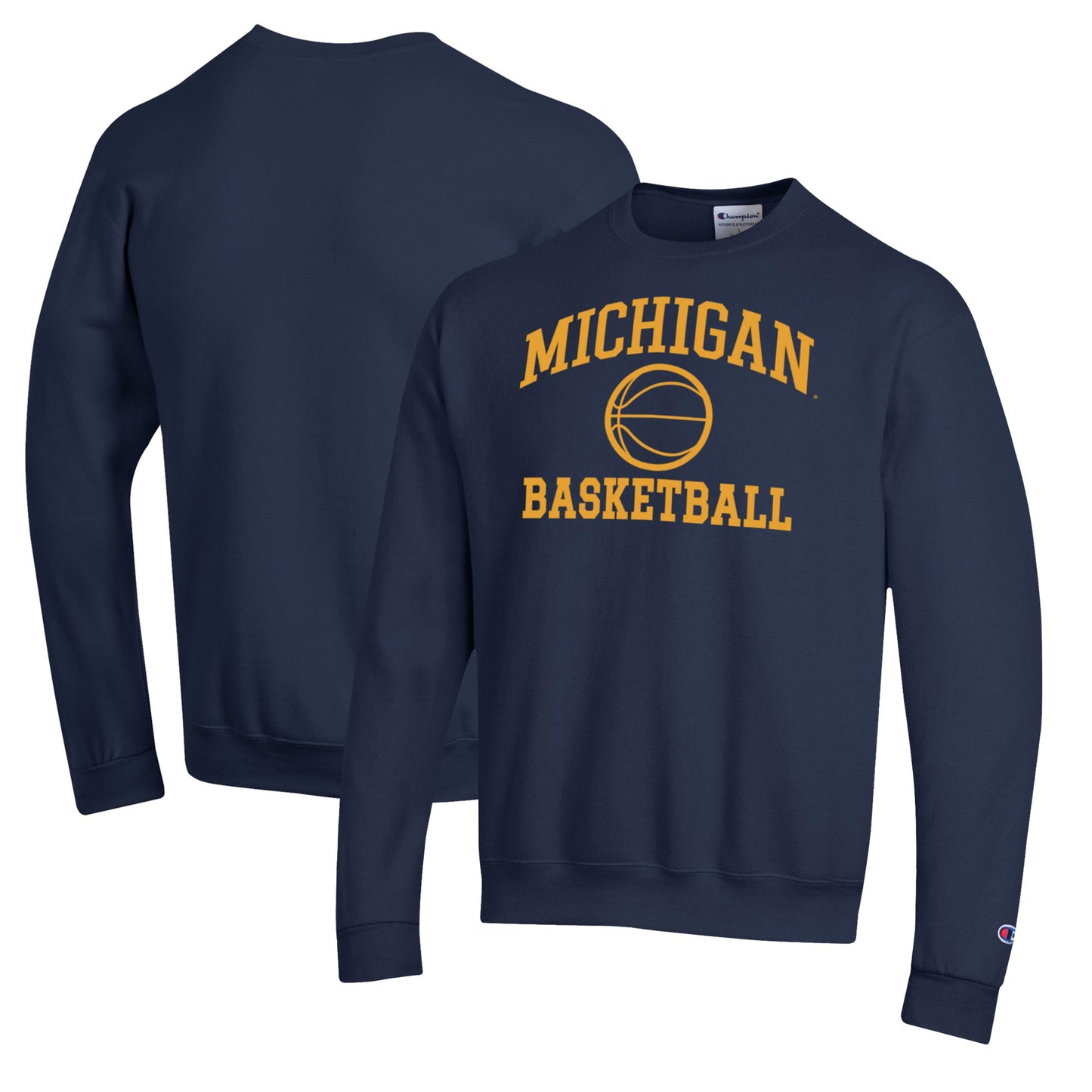 Men's Champion Navy Michigan Wolverines Basketball Icon Pullover Crewneck Sweatshirt