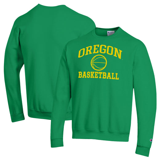 Men's Champion Green Oregon Ducks Basketball Icon Pullover Crewneck Sweatshirt