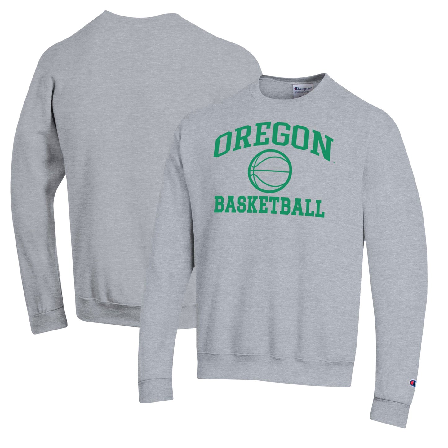 Men's Champion Heather Gray Oregon Ducks Basketball Icon Pullover Crewneck Sweatshirt