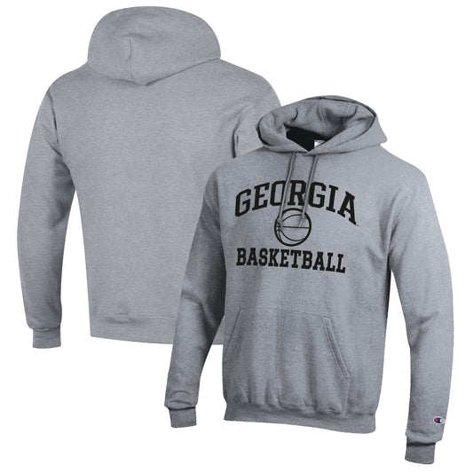 Men's Champion Heather Gray Georgia Bulldogs Basketball Icon Pullover Hoodie