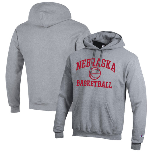 Men's Champion Heather Gray Nebraska Huskers Basketball Icon Pullover Hoodie