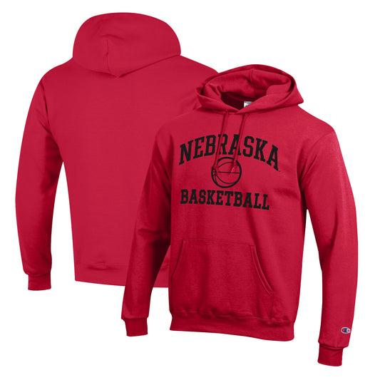 Men's Champion Scarlet Nebraska Huskers Basketball Icon Pullover Hoodie