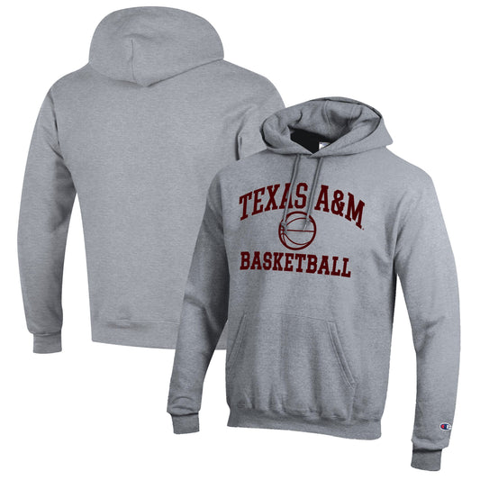Men's Champion Heather Gray Texas A&M Aggies Basketball Icon Pullover Hoodie