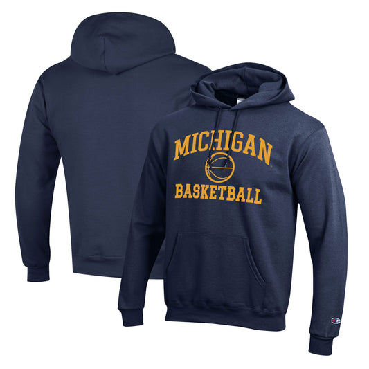 Men's Champion Navy Michigan Wolverines Basketball Icon Pullover Hoodie