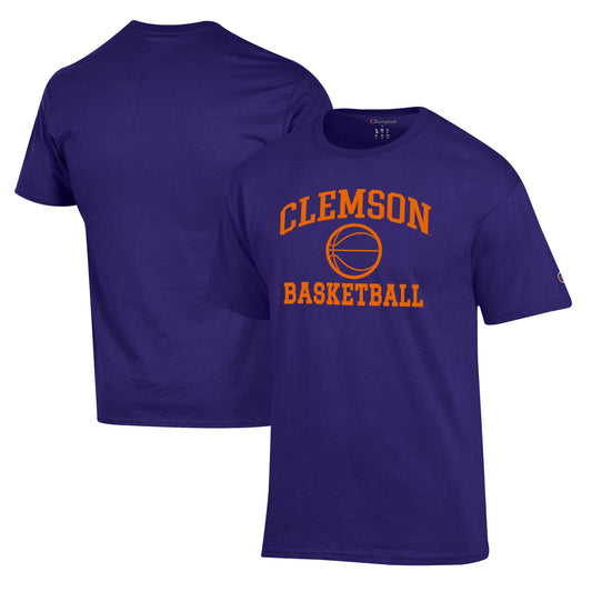 Men's Champion Purple Clemson Tigers Basketball Icon T-Shirt