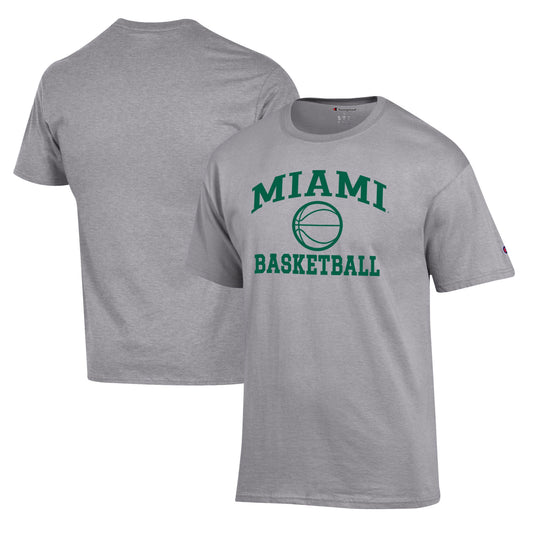 Men's Champion Heather Gray Miami Hurricanes Basketball Icon T-Shirt