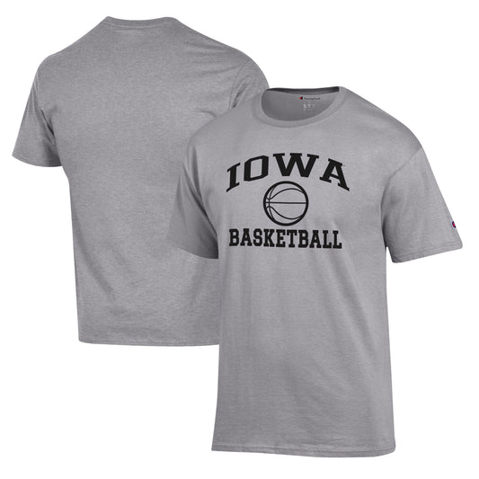 Men's Champion Heather Gray Iowa Hawkeyes Basketball Icon T-Shirt