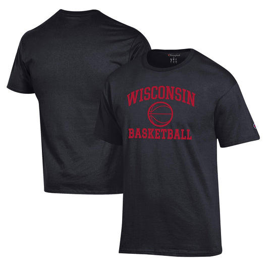 Men's Champion Black Wisconsin Badgers Basketball Icon T-Shirt