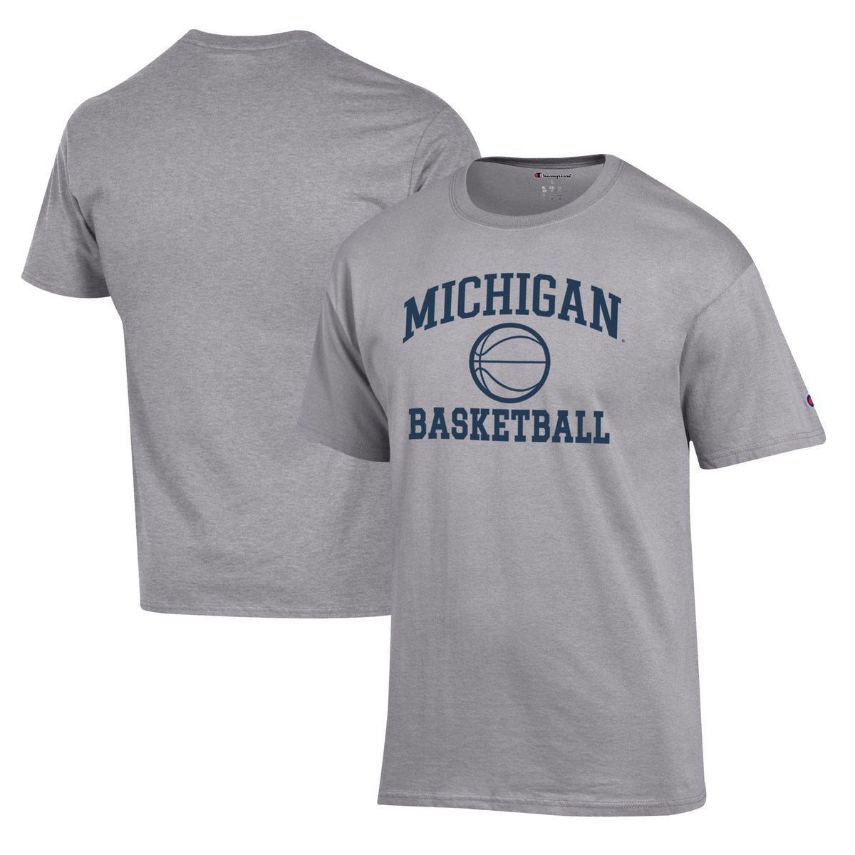 Men's Champion Heather Gray Michigan Wolverines Basketball Icon T-Shirt
