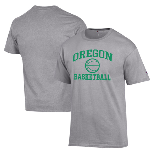 Men's Champion Heather Gray Oregon Ducks Basketball Icon T-Shirt