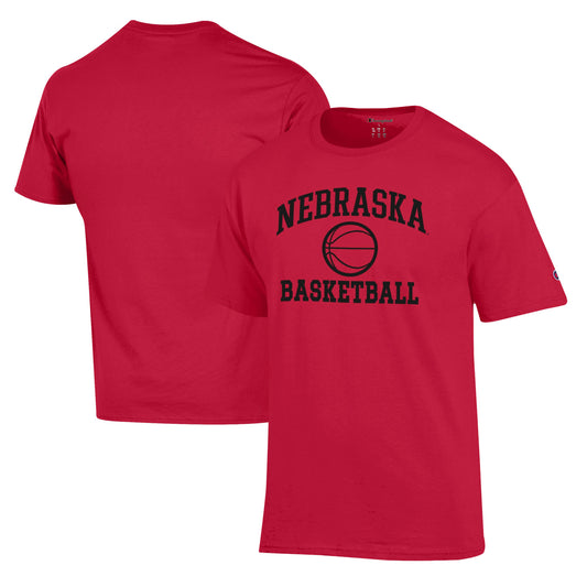 Men's Champion Scarlet Nebraska Huskers Basketball Icon T-Shirt