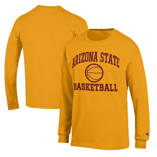 Men's Champion Gold Arizona State Sun Devils Basketball Icon Long Sleeve T-Shirt