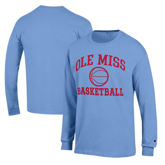 Men's Champion Powder Blue Ole Miss Rebels Basketball Icon Long Sleeve T-Shirt