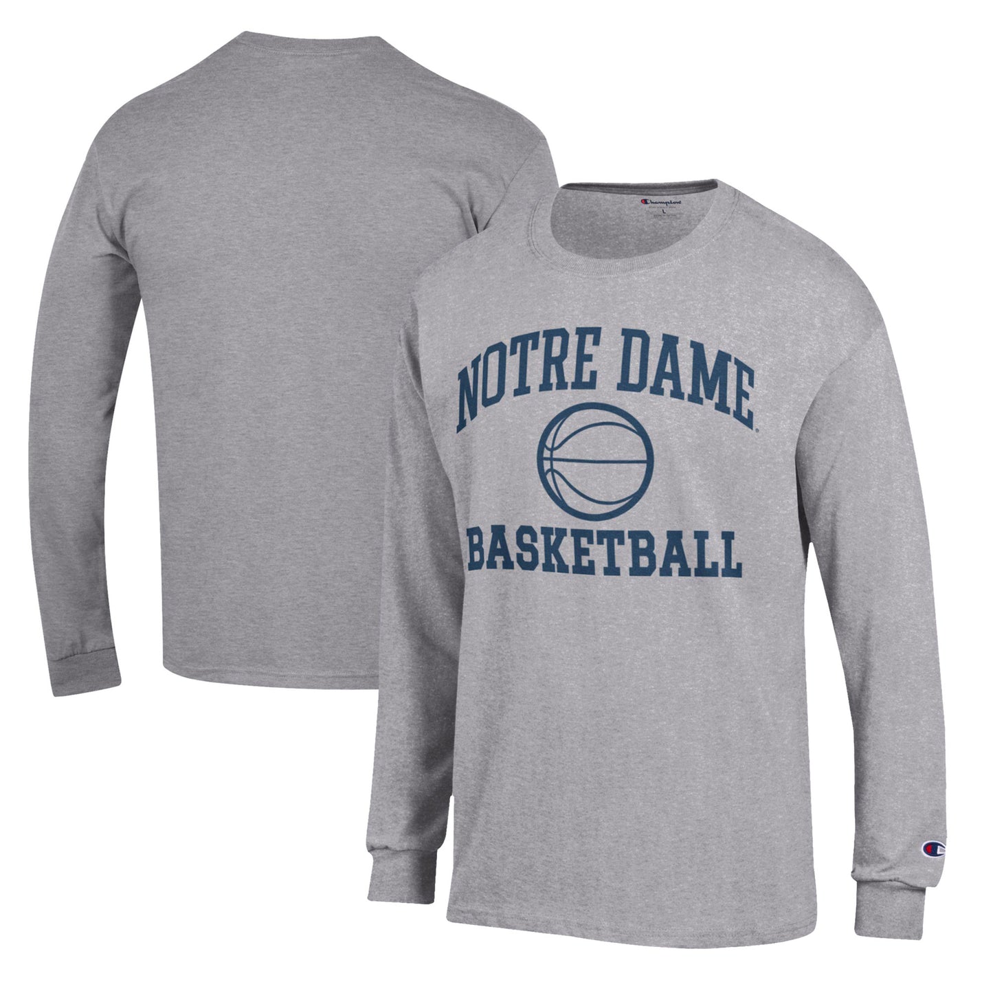 Men's Champion Heather Gray Notre Dame Fighting Irish Basketball Icon Long Sleeve T-Shirt