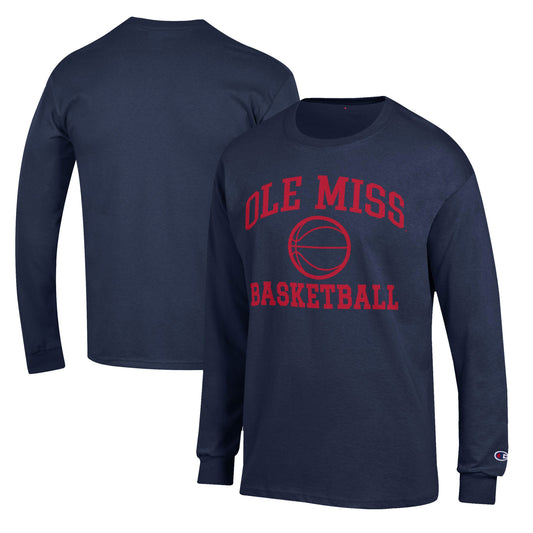 Men's Champion Navy Ole Miss Rebels Basketball Icon Long Sleeve T-Shirt