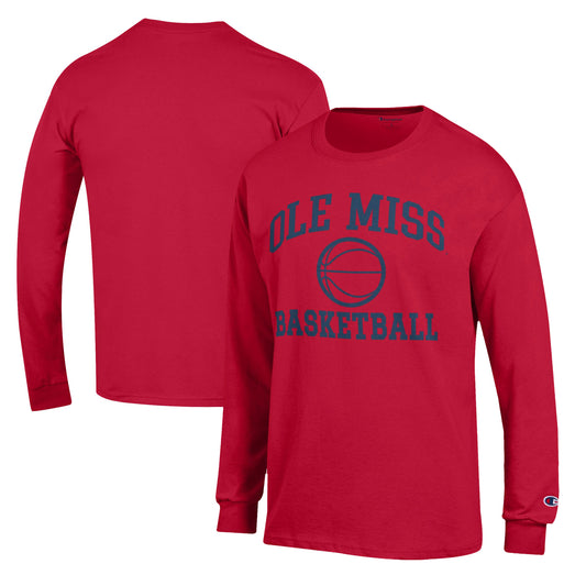 Men's Champion Red Ole Miss Rebels Basketball Icon Long Sleeve T-Shirt