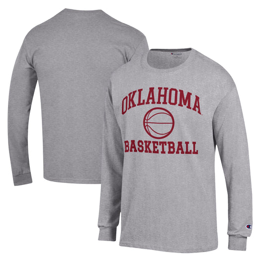 Men's Champion Heather Gray Oklahoma Sooners Basketball Icon Long Sleeve T-Shirt