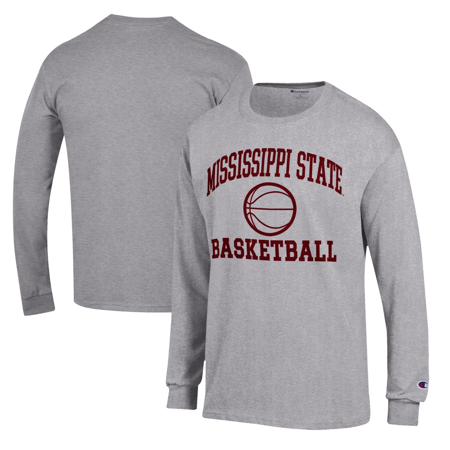 Men's Champion Heather Gray Mississippi State Bulldogs Basketball Icon Long Sleeve T-Shirt