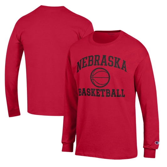 Men's Champion Scarlet Nebraska Huskers Basketball Icon Long Sleeve T-Shirt