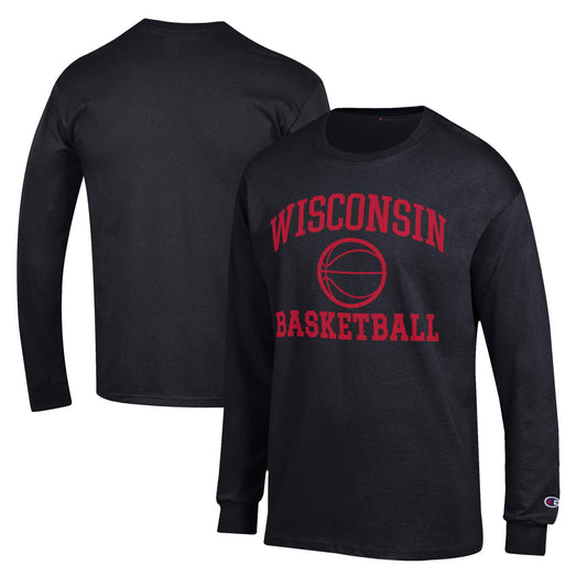 Men's Champion Black Wisconsin Badgers Basketball Icon Long Sleeve T-Shirt