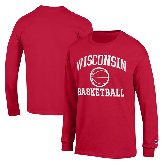 Men's Champion Red Wisconsin Badgers Basketball Icon Long Sleeve T-Shirt