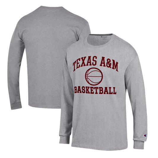 Men's Champion Heather Gray Texas A&M Aggies Basketball Icon Long Sleeve T-Shirt