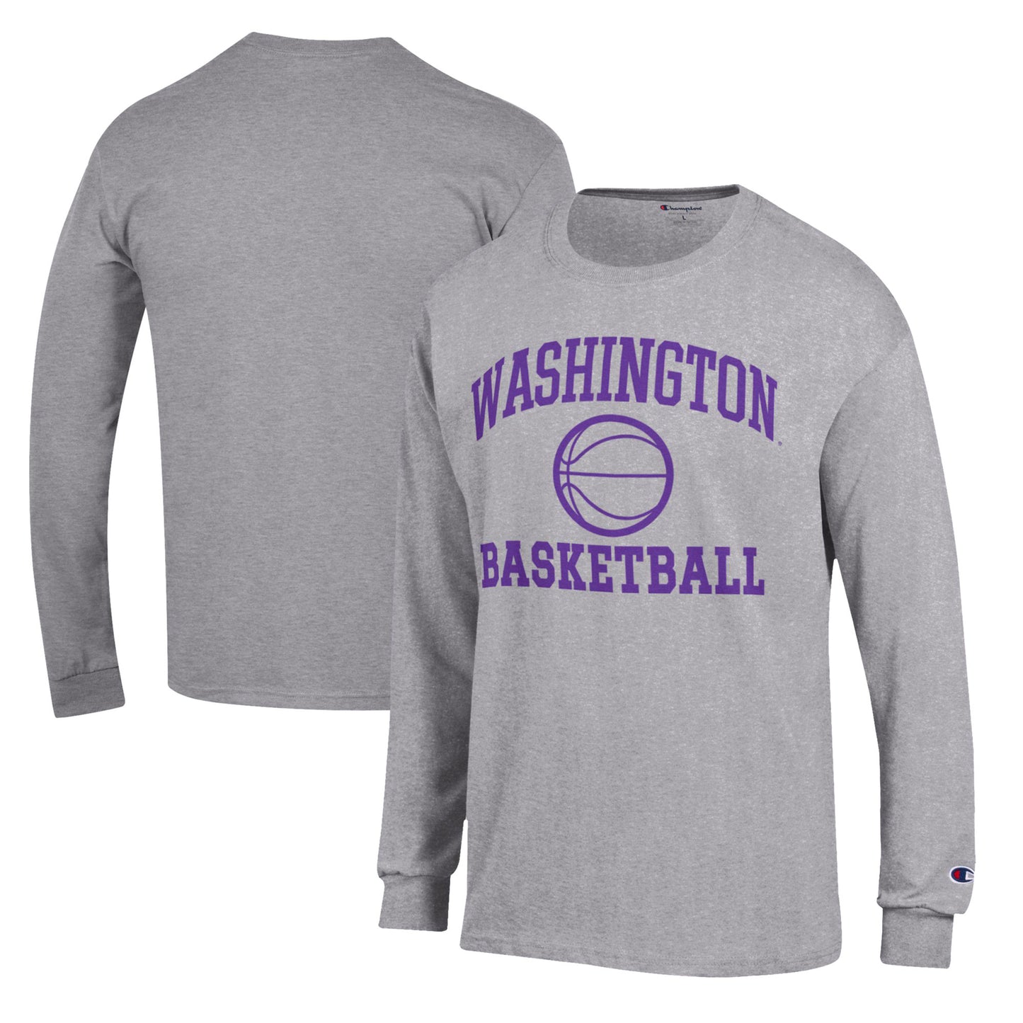 Men's Champion Heather Gray Washington Huskies Basketball Icon Long Sleeve T-Shirt