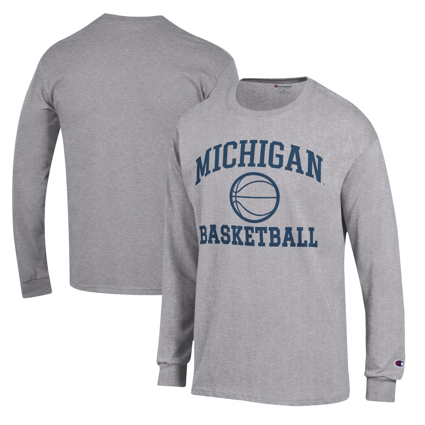 Men's Champion Heather Gray Michigan Wolverines Basketball Icon Long Sleeve T-Shirt