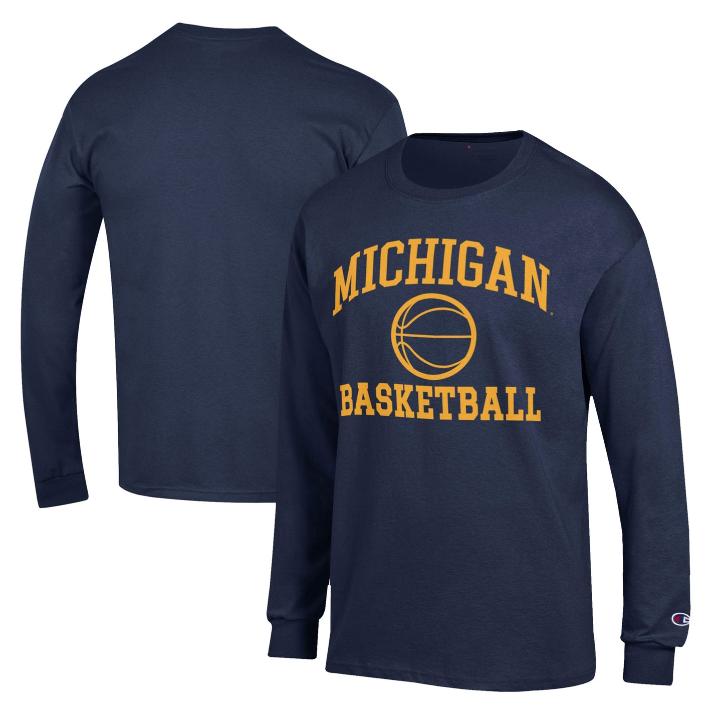 Men's Champion Navy Michigan Wolverines Basketball Icon Long Sleeve T-Shirt