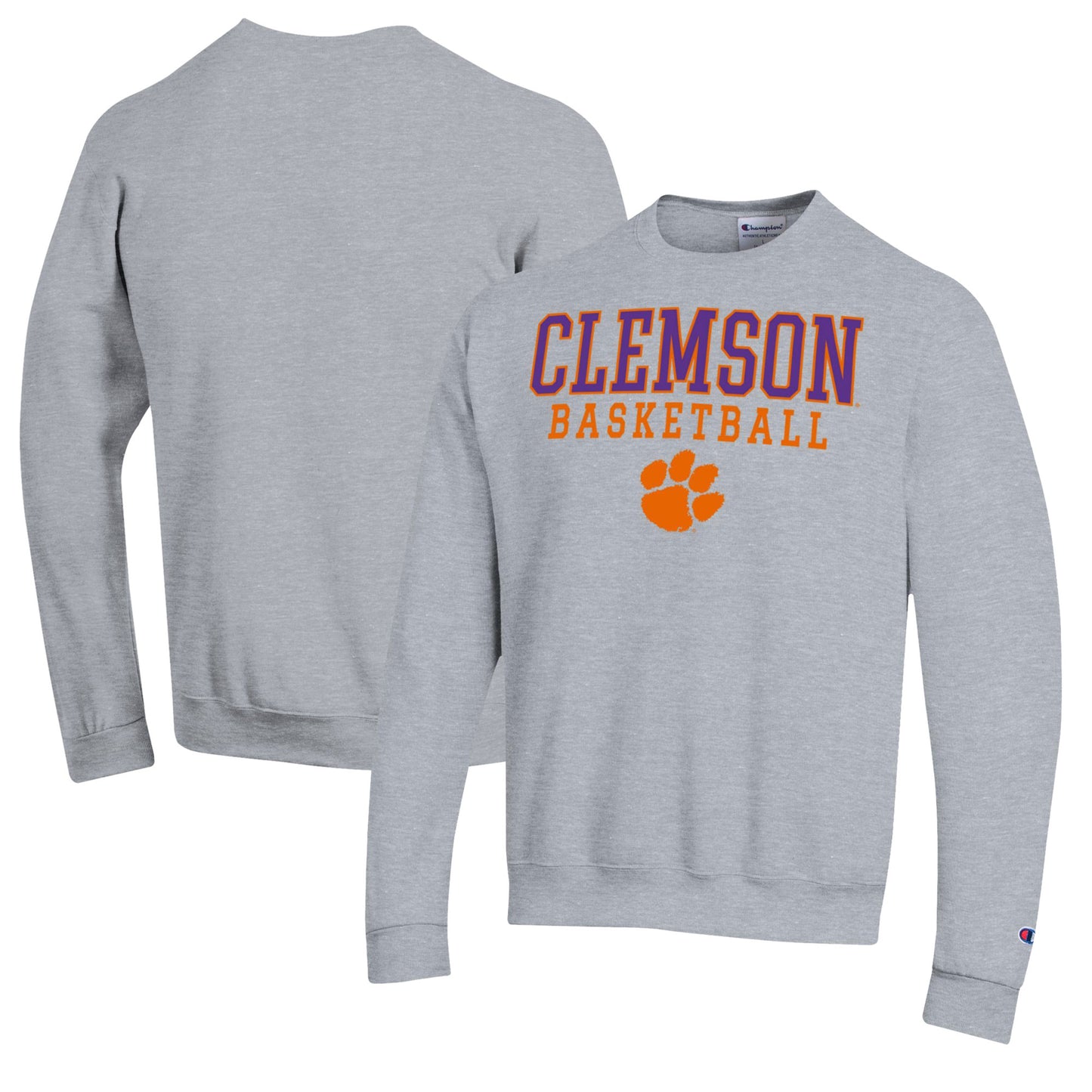 Men's Champion Heather Gray Clemson Tigers Basketball Stack Pullover Crewneck Sweatshirt