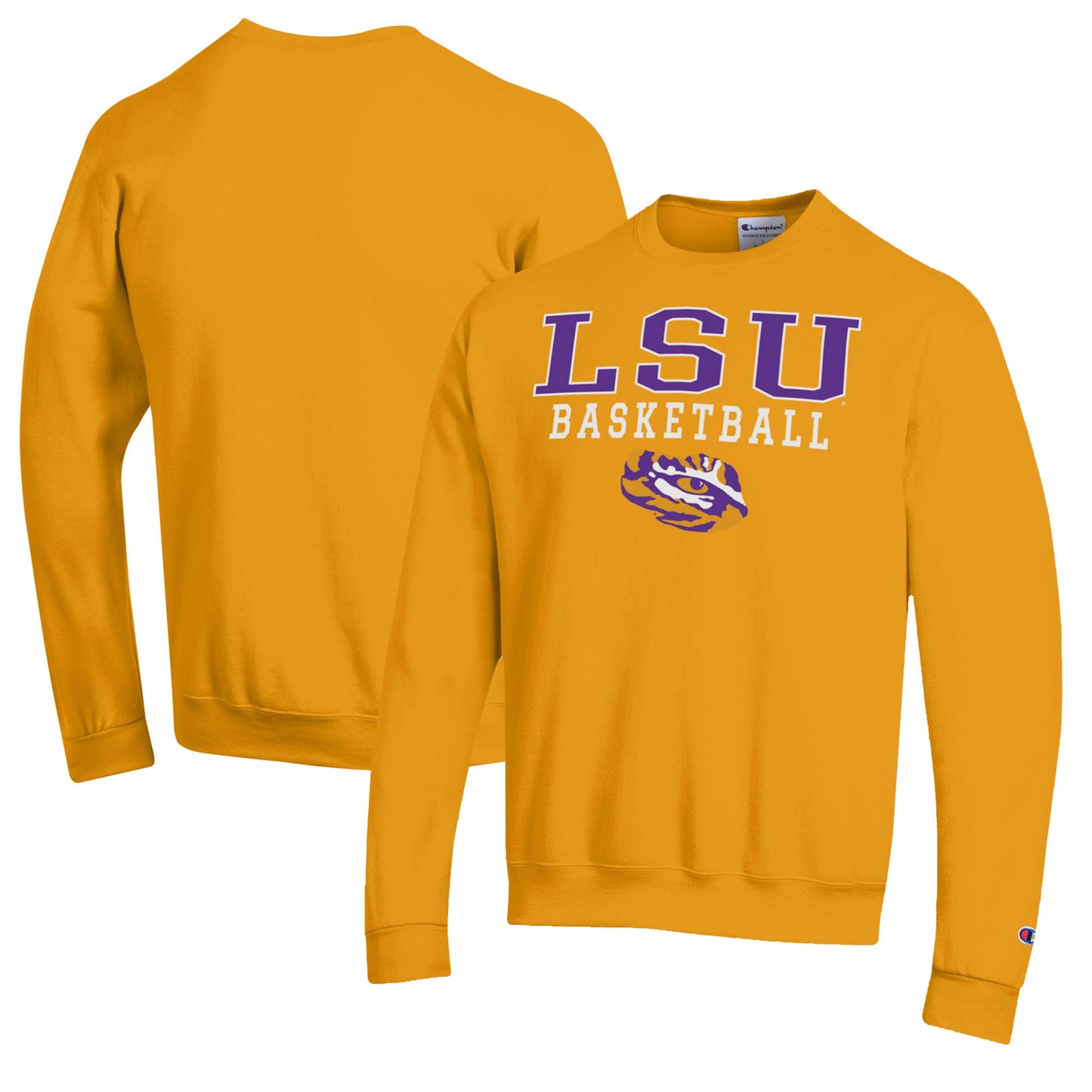 Men's Champion Gold LSU Tigers Basketball Stack Pullover Crewneck Sweatshirt