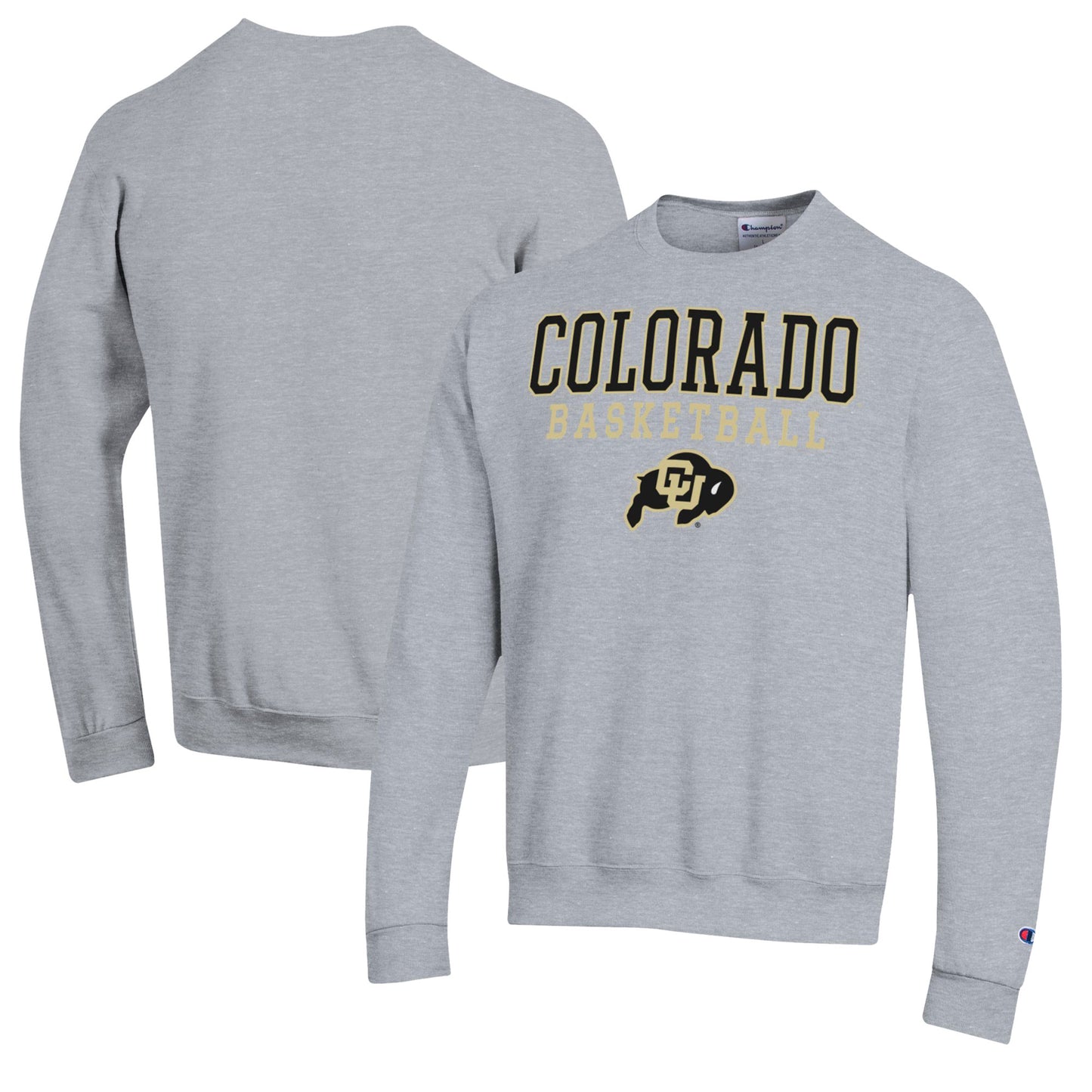 Men's Champion Heather Gray Colorado Buffaloes Basketball Stack Pullover Crewneck Sweatshirt