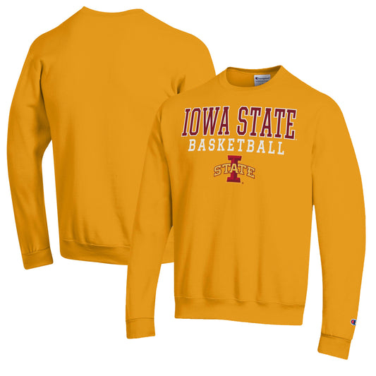 Men's Champion Gold Iowa State Cyclones Basketball Stack Pullover Crewneck Sweatshirt