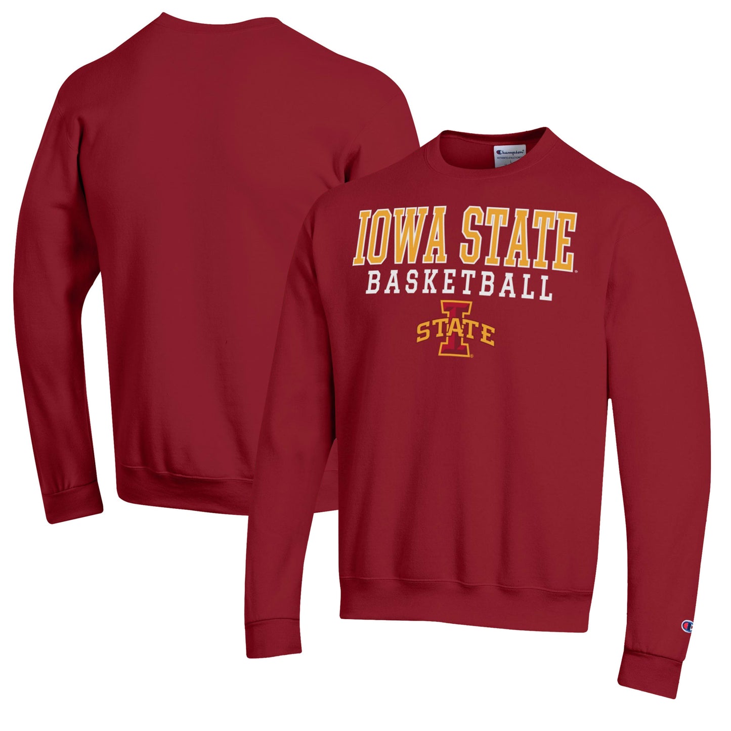 Men's Champion Cardinal Iowa State Cyclones Basketball Stack Pullover Crewneck Sweatshirt