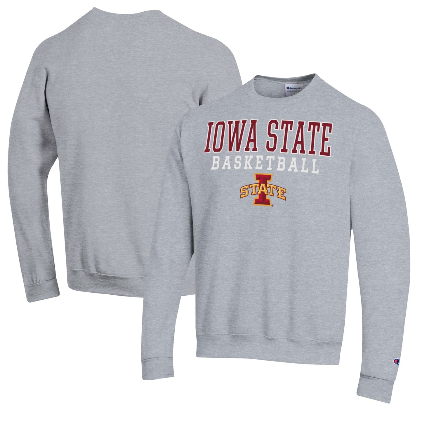 Men's Champion Heather Gray Iowa State Cyclones Basketball Stack Pullover Crewneck Sweatshirt