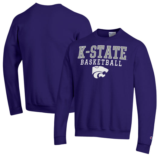 Men's Champion Purple Kansas State Wildcats Basketball Stack Pullover Crewneck Sweatshirt