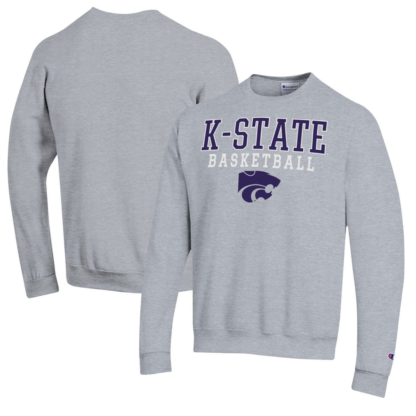 Men's Champion Heather Gray Kansas State Wildcats Basketball Stack Pullover Crewneck Sweatshirt