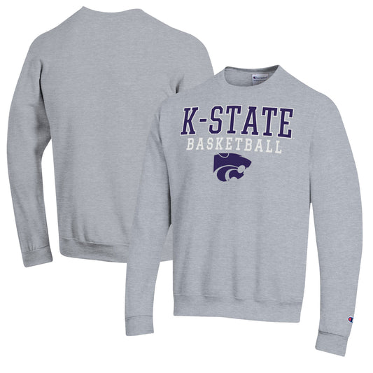 Men's Champion Heather Gray Kansas State Wildcats Basketball Stack Pullover Crewneck Sweatshirt