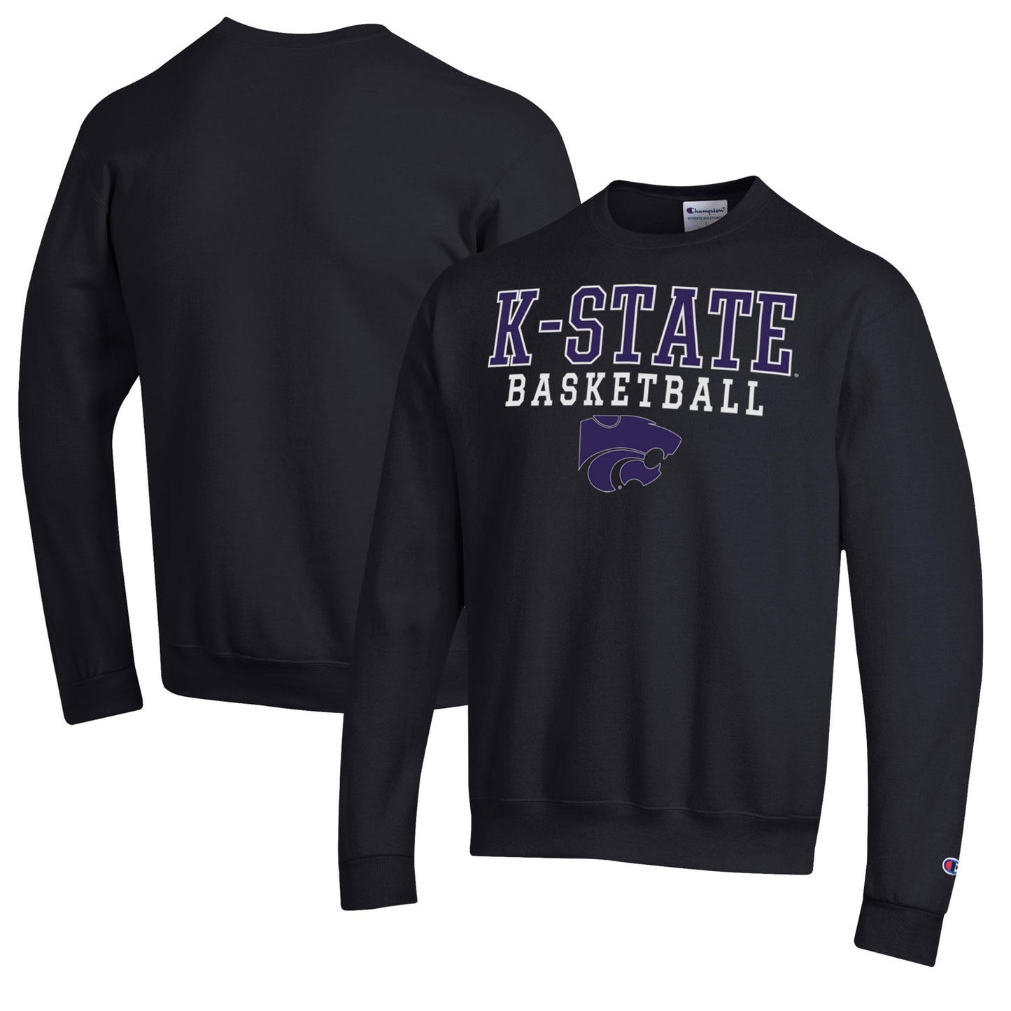 Men's Champion Black Kansas State Wildcats Basketball Stack Pullover Crewneck Sweatshirt