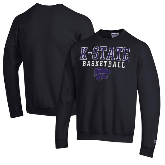 Men's Champion Black Kansas State Wildcats Basketball Stack Pullover Crewneck Sweatshirt