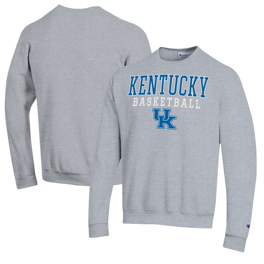 Men's Champion Heather Gray Kentucky Wildcats Basketball Stack Pullover Crewneck Sweatshirt