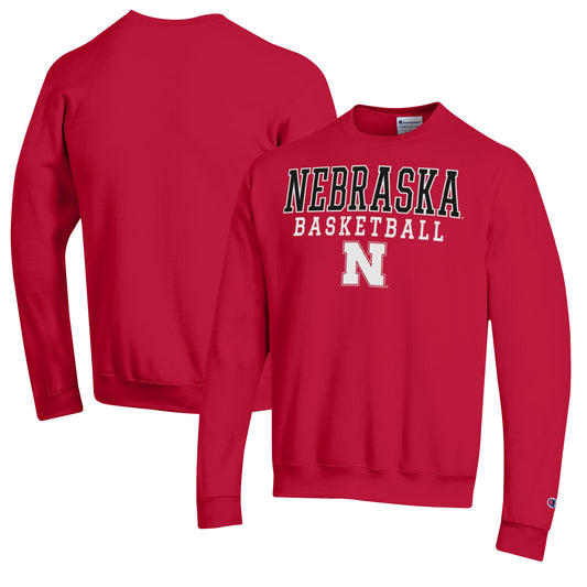 Men's Champion Scarlet Nebraska Huskers Basketball Stack Pullover Crewneck Sweatshirt