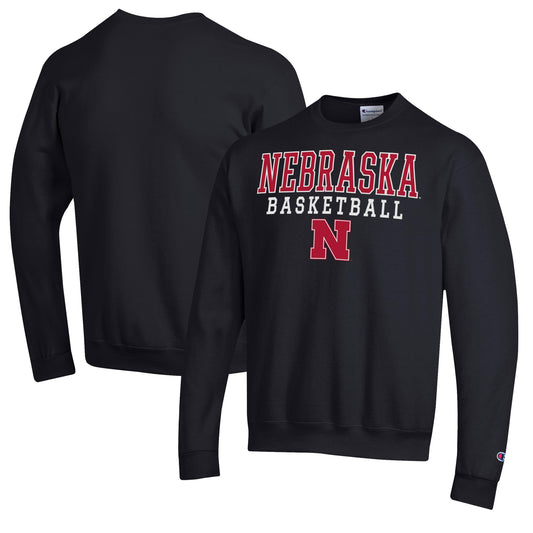 Men's Champion Black Nebraska Huskers Basketball Stack Pullover Crewneck Sweatshirt