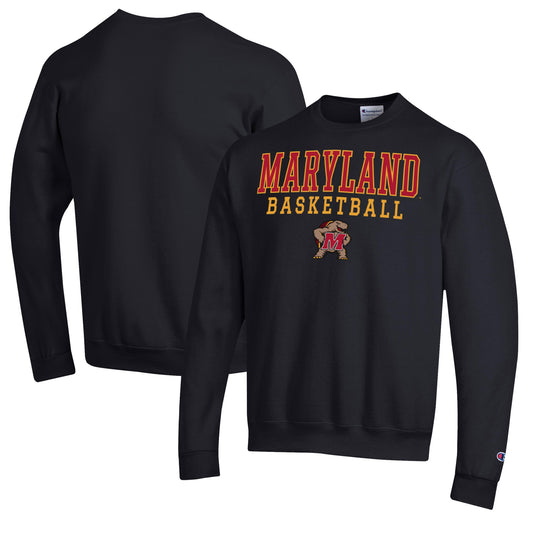 Men's Champion Black Maryland Terrapins Basketball Stack Pullover Crewneck Sweatshirt