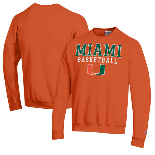 Men's Champion Orange Miami Hurricanes Basketball Stack Pullover Crewneck Sweatshirt